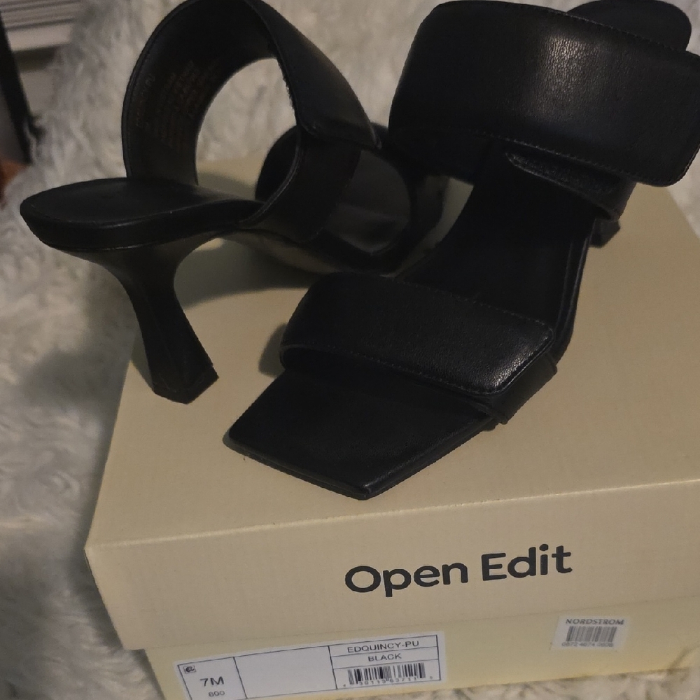 Open Edit Black Strappy Heels Size 7m Perfect